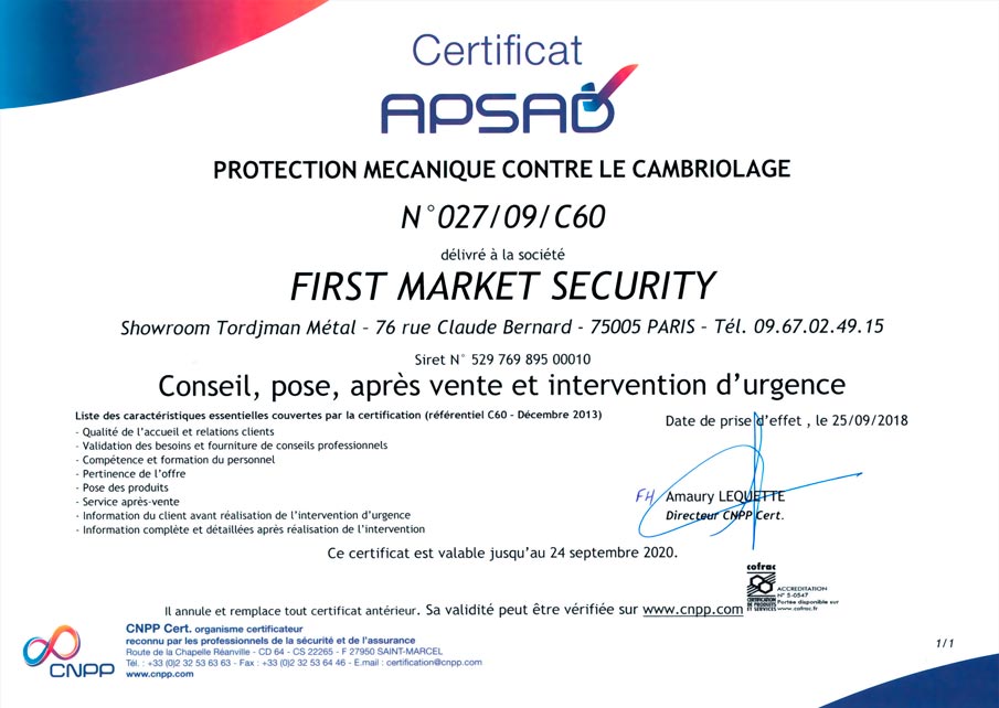 Certification Apsad A2P services